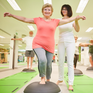Older adult engaging in balance training
